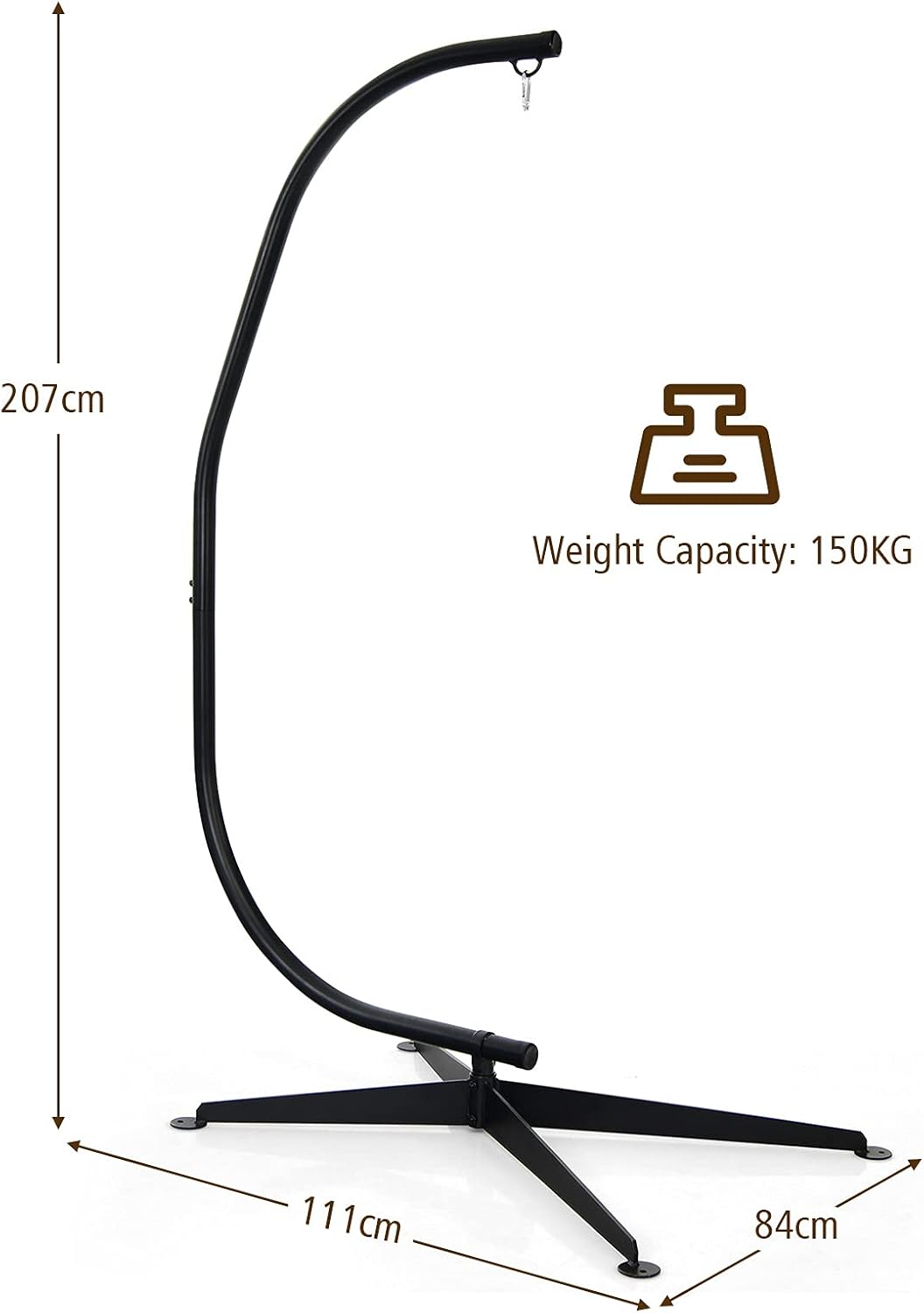 GIANTEX Support Fauteuil Suspendue Structure Métallique Robuste, pour Fauteuil Hamac Suspendu d'Intérieur et d'Extérieur/Balançoire Nid d'Oiseau, Charge de 150 kg, 111 x 84 x 207 cm, Noir