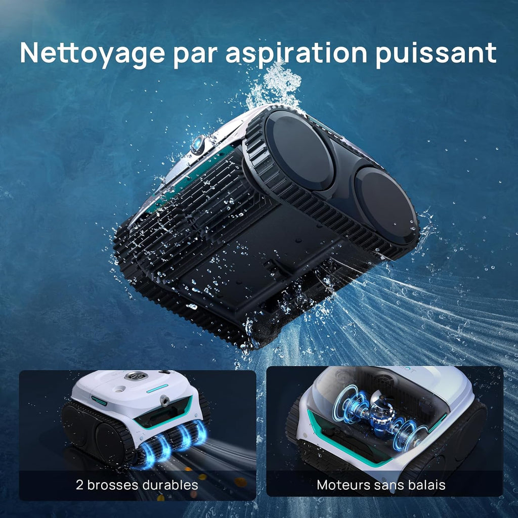 WYBOT (Nouveau Modèle) Robot Piscine sans Fil C2 Vision-A avec caméra IA, Filtration Ultra-Fine, Forte Aspiration, Nettoyage Fond/parois & Ligne d’Eau, Navigation Intelligente – Blanc