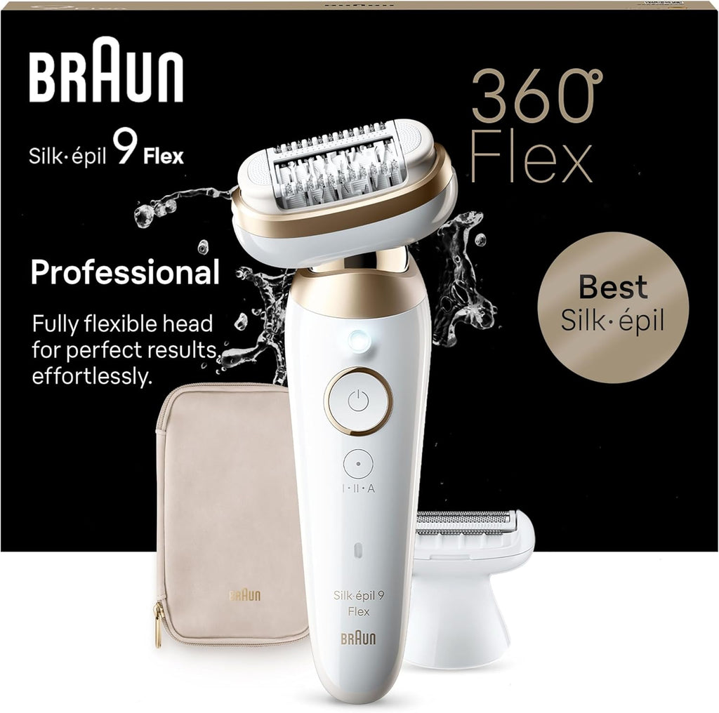 Braun Epilateur Electrique Pour Femmes Silk-épil 9 9-041 3D, Tête Flexible 360°, Etanche, Sans Fil, Kit D’Epilation Avec Tête De Rasoir, Sabot Tondeuse, Rouleaux Massage, Pour Tondre Et Raser