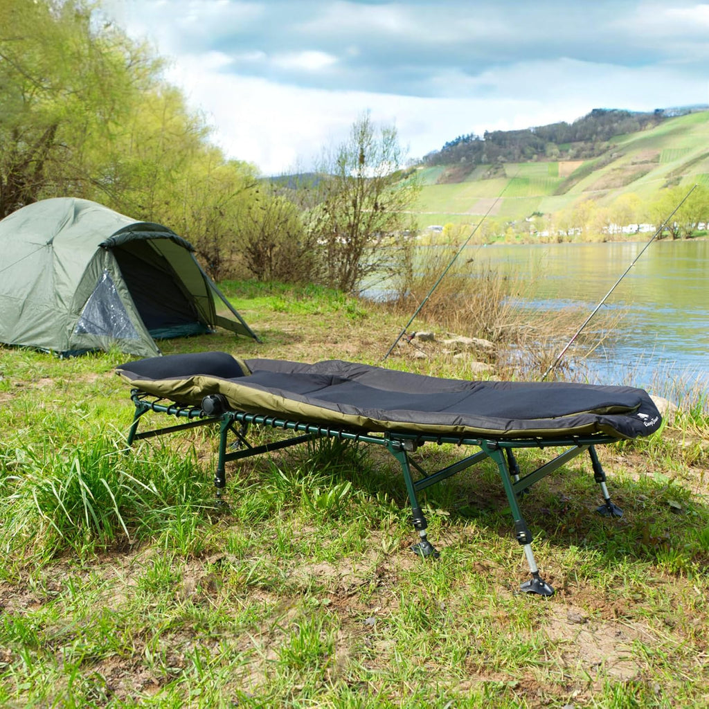 CampFeuer Chaise Longue pour pêche à la Carpe XXL 210 x 85 x 45-60 cm | Chaise de pêche Longue avec 8 Pieds à Hauteur réglable | Chaise Pliable, Confortable, rembourré pour pêche à la Carpe