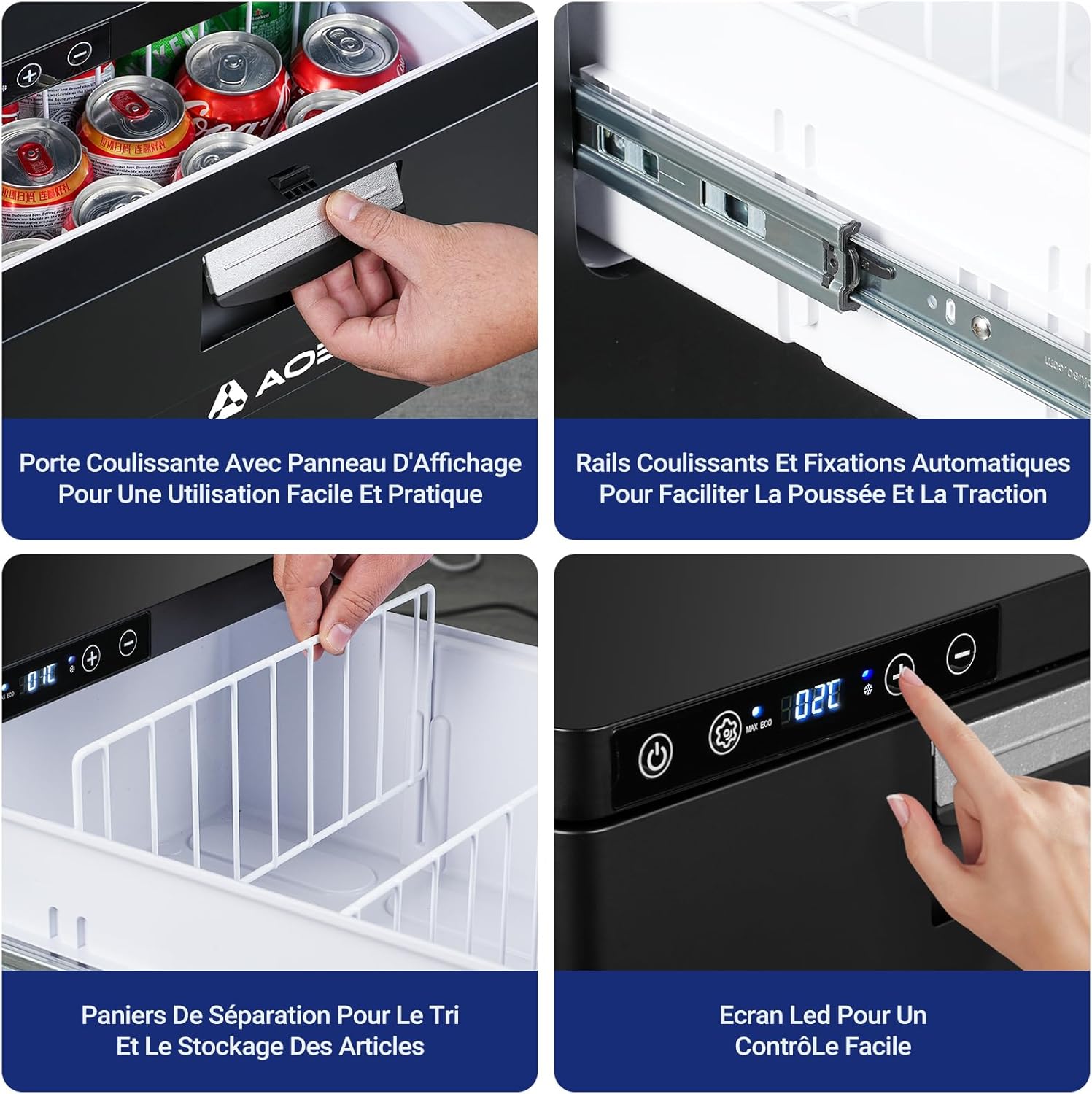 AAOBOSI 31L Tiroir Glaciere Electrique, Frigo Voiture avec APP, Réfrigérateur pour Camping-Car 12V/24V, -20℃ à 20℃ Glaciere a Compression pour Voiture, Camions, Caravanes, Bateaux, Camping et Voyages