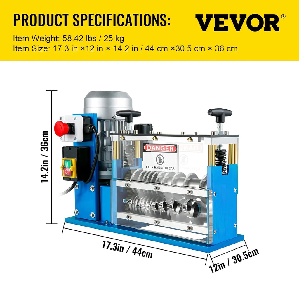 VEVOR machine à dénuder câble 370W, 1.5–38mm, 11 canaux, 10 lames, fil cuivre