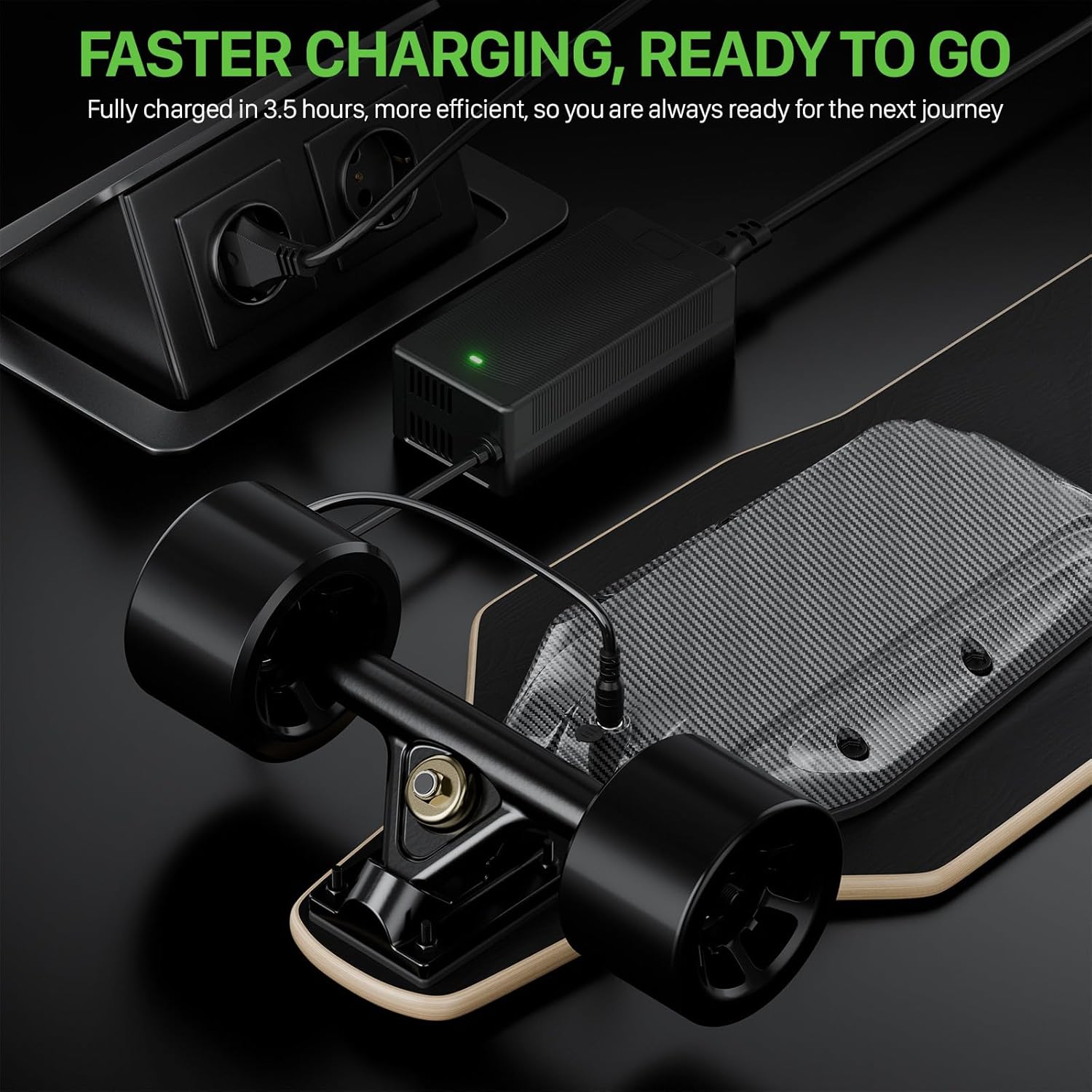 Qekud Skateboard électrique pour adultes et adolescents - Moteur 1800 W 4 modes de vitesse - Télécommande avec OLED avec écran - Noir