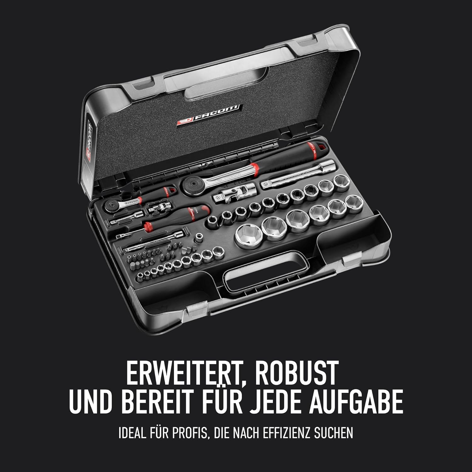 FACOM Coffret de Cliquets, Douilles et Embouts 1/4" et 1/2", 58 Pièces, Cliquets Étanches, MBOX, RS.161-2