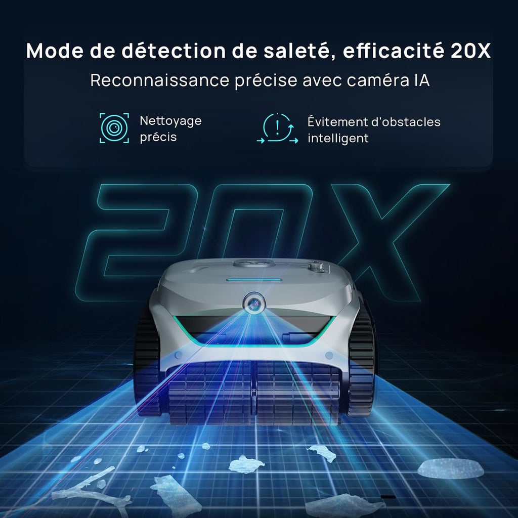WYBOT (Nouveau Modèle) Robot Piscine sans Fil C2 Vision-A avec caméra IA, Filtration Ultra-Fine, Forte Aspiration, Nettoyage Fond/parois & Ligne d’Eau, Navigation Intelligente – Blanc