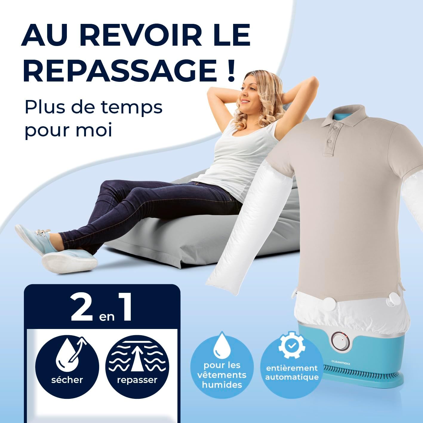 CLEANmaxx Appareil de repassage automatique de chemises avec accessoire pour pantalons | Idéal pour chemises, chemisiers & pantalons | Séchage doux et infroissable en quelques minutes