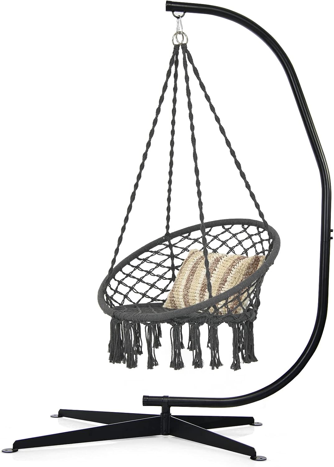 GIANTEX Support Fauteuil Suspendue Structure Métallique Robuste, pour Fauteuil Hamac Suspendu d'Intérieur et d'Extérieur/Balançoire Nid d'Oiseau, Charge de 150 kg, 111 x 84 x 207 cm, Noir