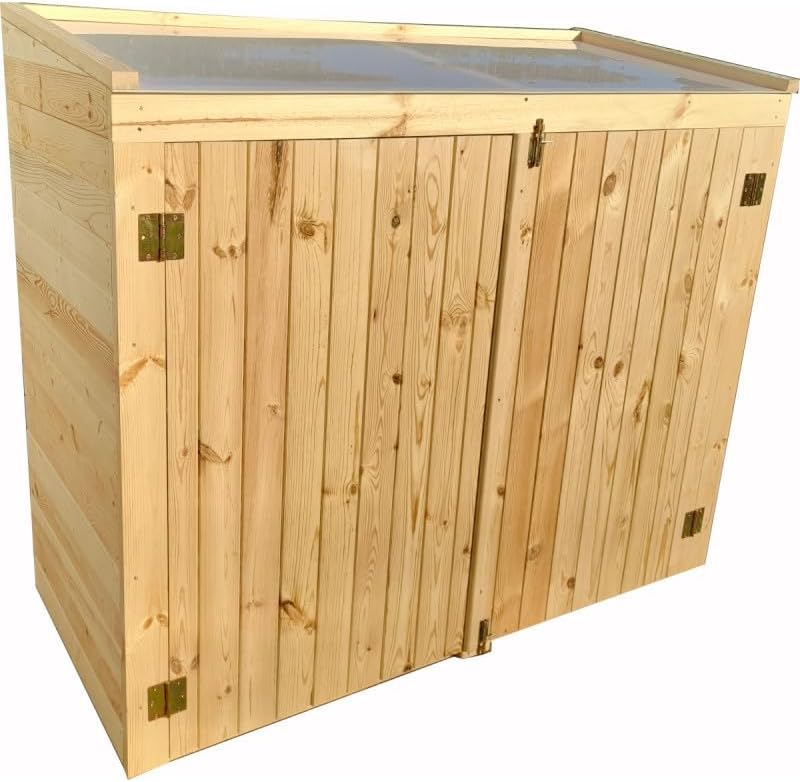 Coffre de Jardin en Bois Massif Traité 28mm 2000L | Rangement Extérieur Robuste Marron avec Plancher | Toit Polyéthylène Ouvrant, Étanche et Durable