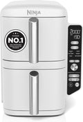 NINJA Double Stack XL Air Fryer, Friteuse sans huile Verticale Double Tiroir 4 Niveaux de Cuisson, 2 Tiroirs, 2 Grilles, Capacité de 9,5 L, 6 Fonctions, 8 Portions, Pinces, Blanc SL400EUWH