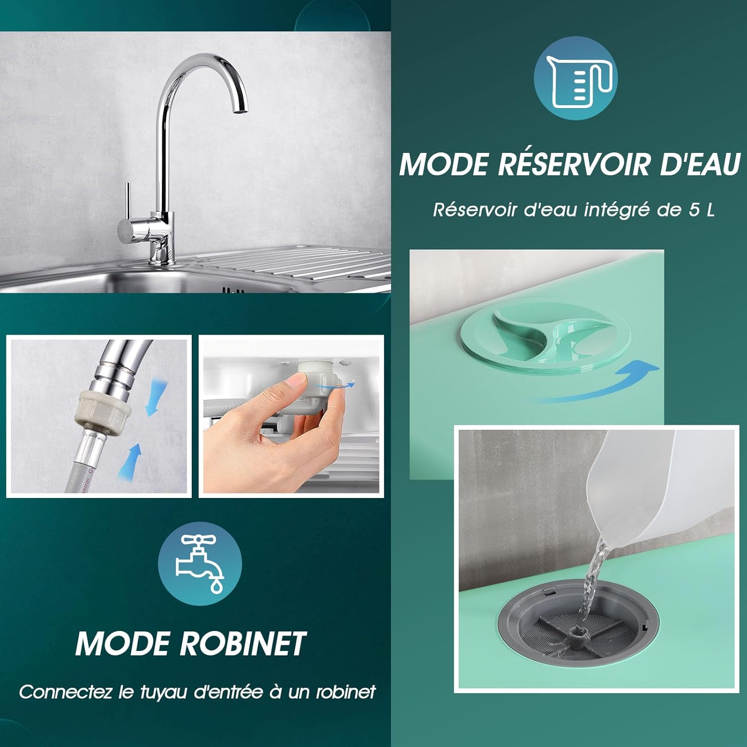 AIRMSEN Mini Lave-Vaisselle de Comptoir, 5+1 Programmes, Réservoir d'Eau de 5L, Contrôle Tactile et Écran LED, Adapté pour les Cuisines Familiales, Appartements et Dortoirs, Vert