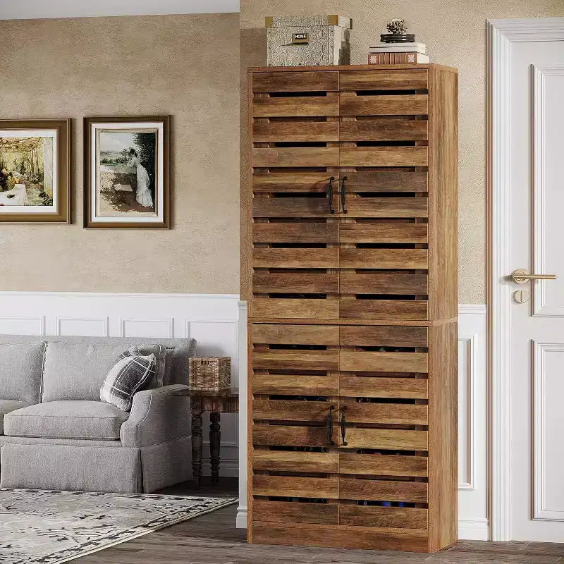 Lantine 70.8 Tall Shoe Cabinet with Shutter Doors, 9-Tier 27 Pairs Vertical Shoe Storage Cabinet