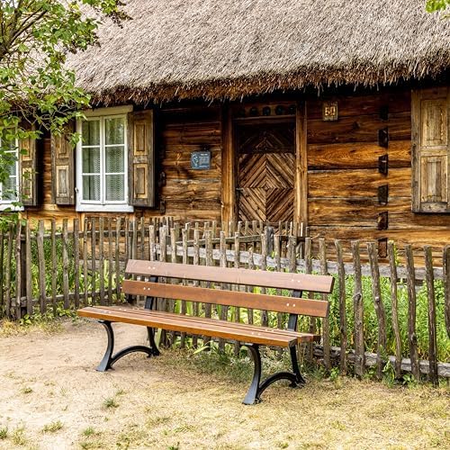 REKORD Banc de Jardin 170 x 59 x 73 cm Banc d'extérieur Robuste en métal et Bois avec Dossier résistant aux intempéries pour Parc terrasse et Avant-Cour - Lodzka - Palissandre