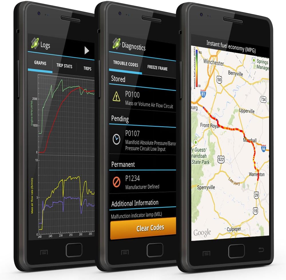 OBDLink LX Adaptateur OBD2 Bluetooth 3.0 pour Android, Compatible Motoscan, Torque, Hybrid Assistant, Scanner de diagnostic OBD II