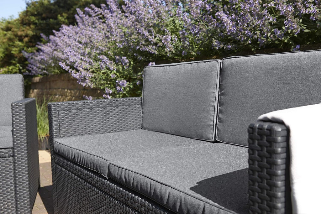Allibert by Keter Monaco Salon de Jardin 4 pièces, Graphite/Gris, avec Coussins d'assise et de Dossier, en Plastique, Aspect rotin Plat