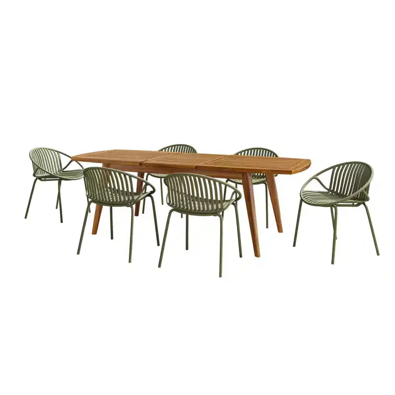 7-Piece Outdoor Expandable Patio Dining Set with Stackable Chairs, Acacia Wood Table