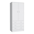 19  Modern Double-door Armoire with 3 Drawers and 1 Hanging Rod for Bedroom