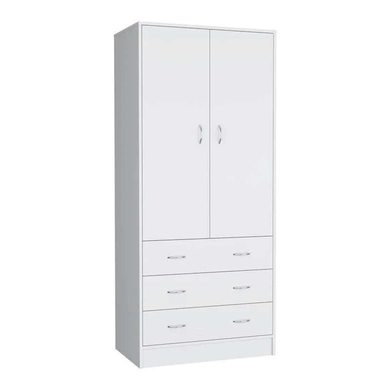 19  Modern Double-door Armoire with 3 Drawers and 1 Hanging Rod for Bedroom