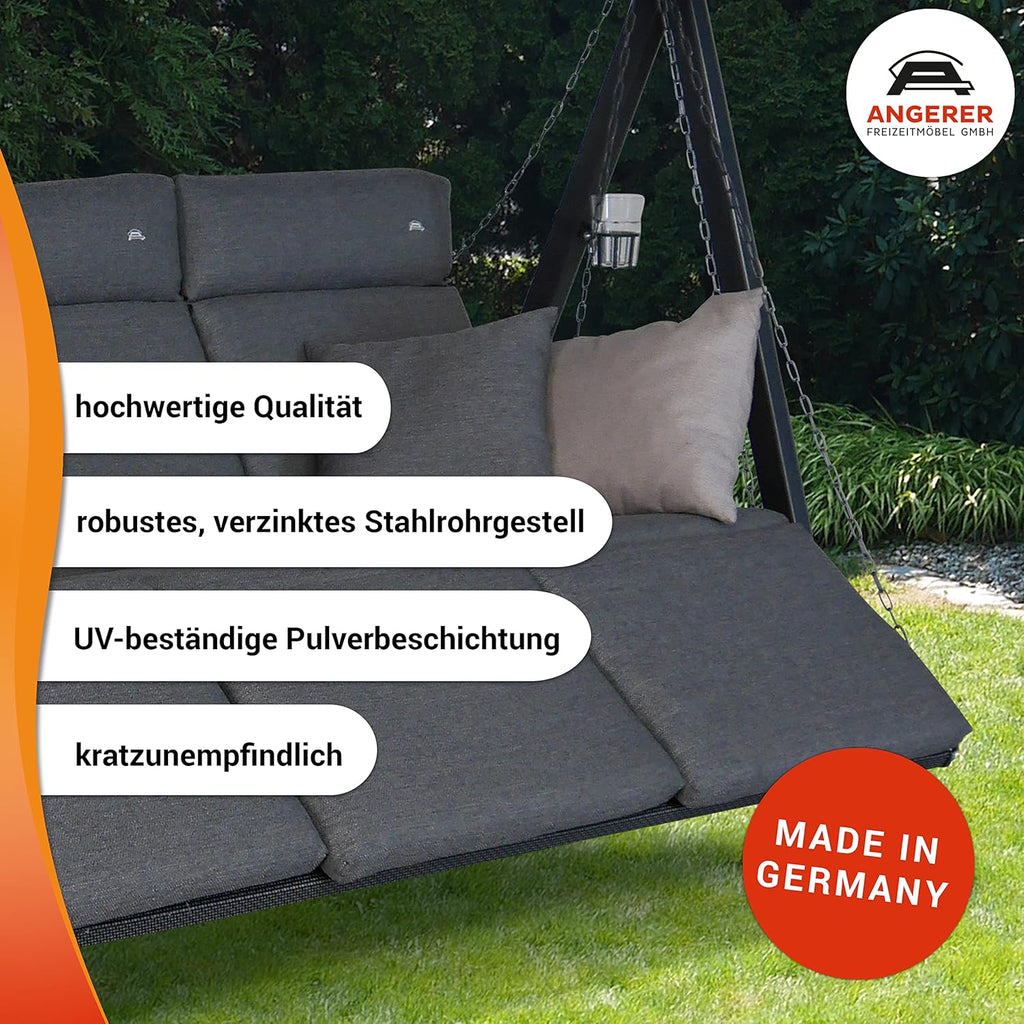 ANGERER Balancelle de Jardin Lounge Smart 3 Places, Acier Galvanisé, Toit Réglable, Position Assise et Allongée Réglable, avec Coussins et Textilène, pour Extérieur Smart Gris