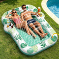 JONRRYIN Matelas Gonflable Piscine 2 Personnes, Tanning Pool avec Fonction Brumisation & Porte-Gobelets, 225×190 cm Grande Île Flottante, Hamac Gonflable pour Piscine et Plage (Vert)