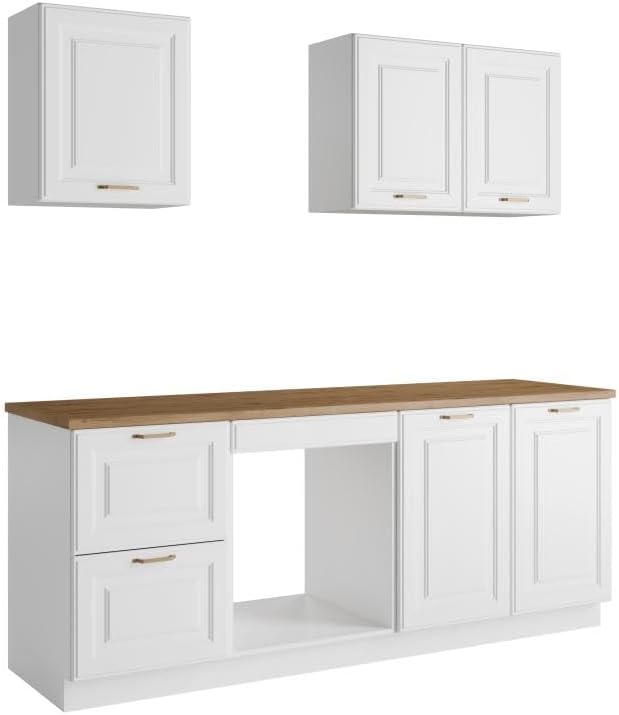 Vente-unique - Cuisine compléte - avec Plan de Travail 200 cm - Blanc et Naturel - CELOMIA