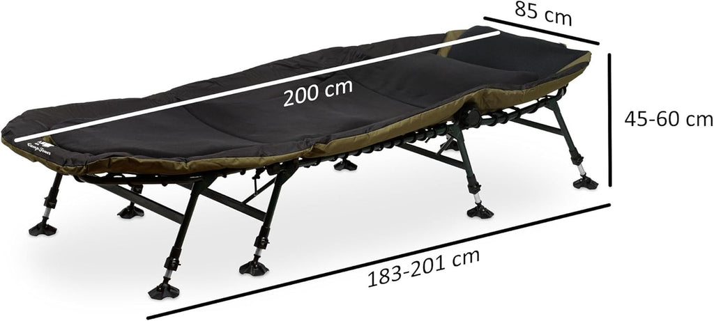 CampFeuer Chaise Longue pour pêche à la Carpe XXL 210 x 85 x 45-60 cm | Chaise de pêche Longue avec 8 Pieds à Hauteur réglable | Chaise Pliable, Confortable, rembourré pour pêche à la Carpe