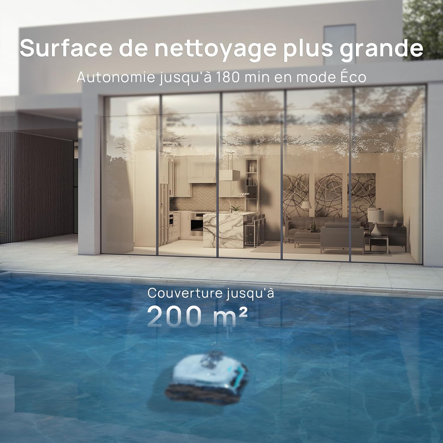 WYBOT (Nouveau Modèle) Robot Piscine sans Fil C2 Vision-A avec caméra IA, Filtration Ultra-Fine, Forte Aspiration, Nettoyage Fond/parois & Ligne d’Eau, Navigation Intelligente – Blanc