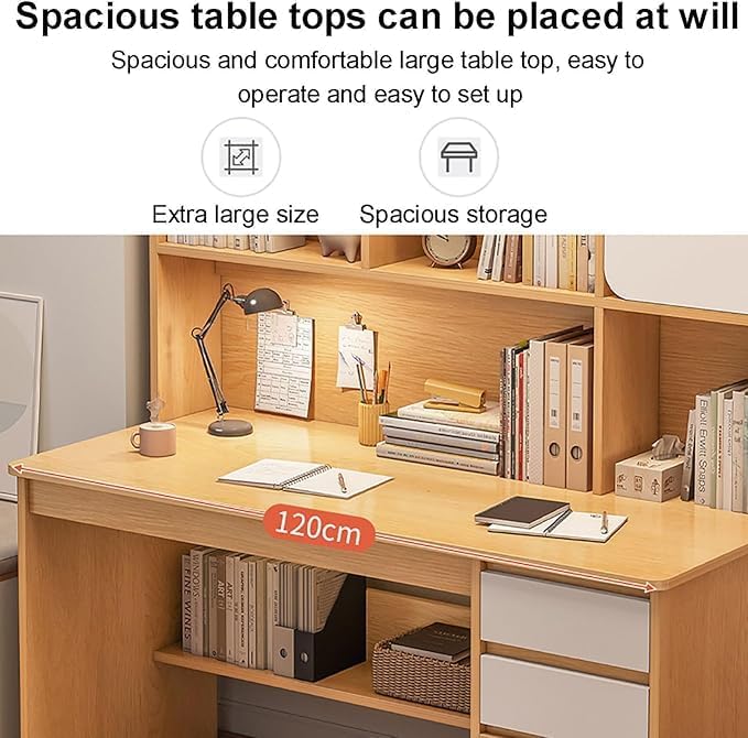 Bureau d'ordinateur Portable avec étagère，Grand Bureau d'écriture pour Bureau à Domicile Poste de Travail Avec Armoire Table D'étude Moderne avec étagère De Rangement po(Size:120x45x165cm,Color:Blanc)