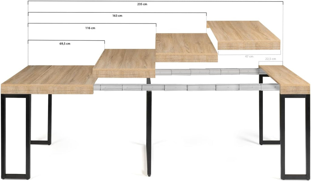 IDMarket - Table Console Extensible Toronto 10 Personnes 235 cm Design Industriel