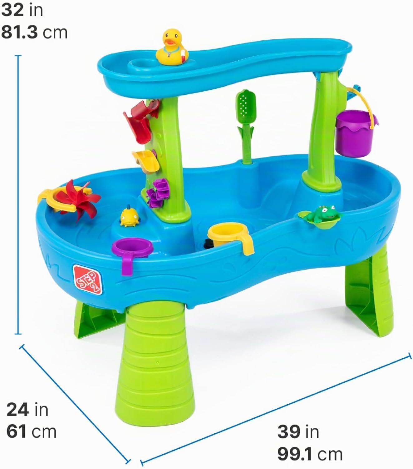 Step2 Rain Shower Splash Table d'eau avec 13 Accessoires - Bleu & Vert | Jeu extérieur Aquatique | Activité pour Le Jardin