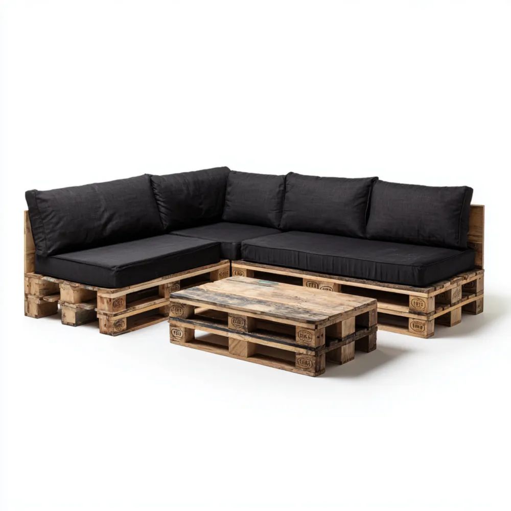 Canapé d'angle de jardin Palette en Bois 220x180x40 cm Noir – Style Industriel