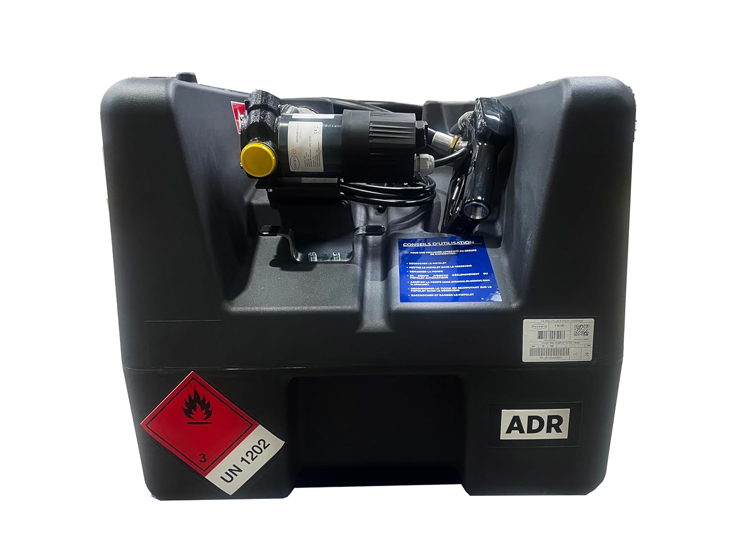 Cuve de transport Gasoil/GNR 200 litres avec pompe 12V 40L/min, Cuve fuel de ravitaillement pour stockage gazole avec station de remplissage et pistolet manuel (Pistolet manuel)