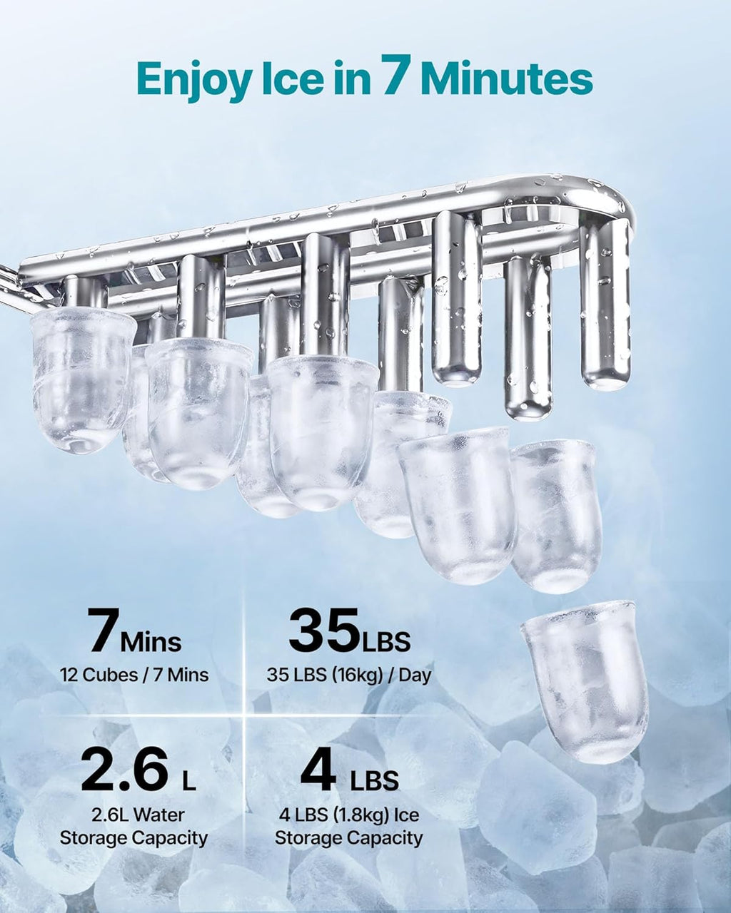 VEVOR Distributeur d'Eau 3-en-1 avec Machine à Glaçons et Broyeur à Glace, Fontaine à Eau à Poser, pour Fête Cuisine Maison Bureau, Production Rapide de Cube 16 kg/24 h et 12 PCs/7 min, avec Pelle