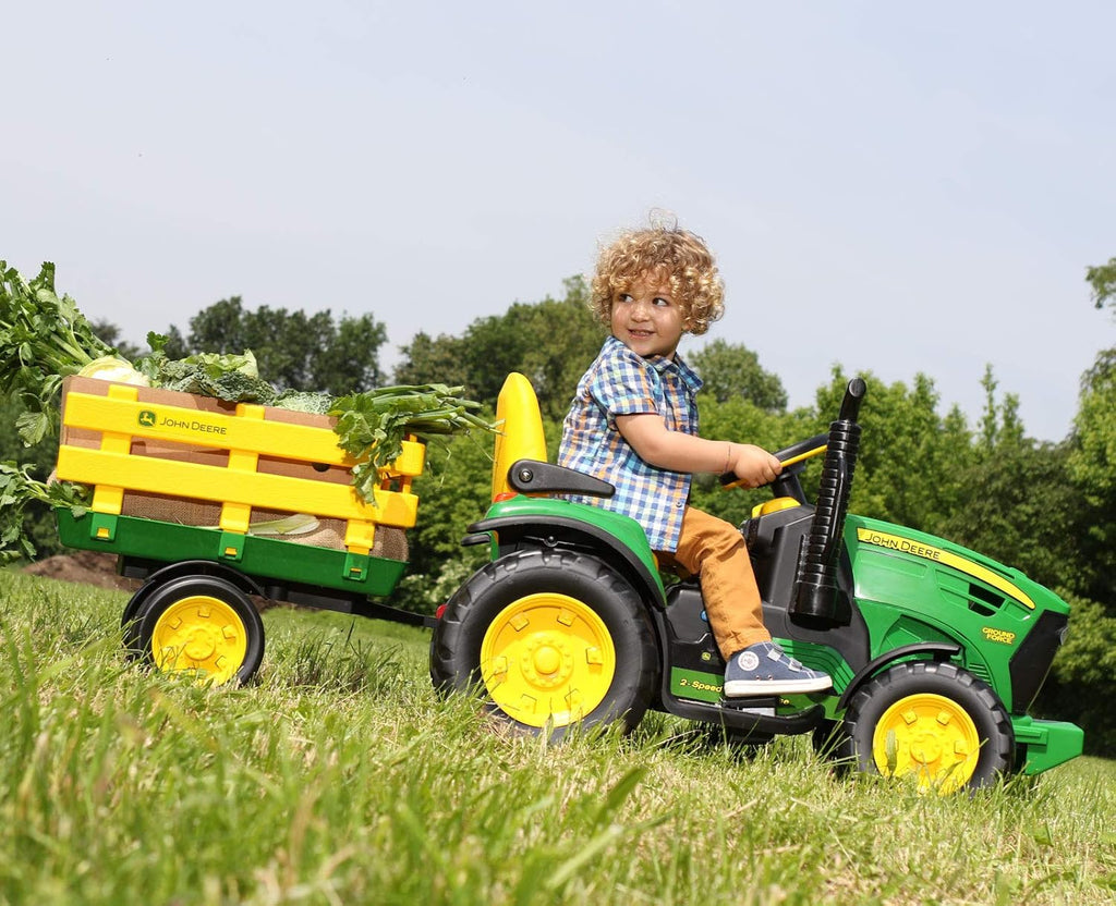 Peg Perego John Deere Ground Force 12V + remorque, vert/jaune, enfants