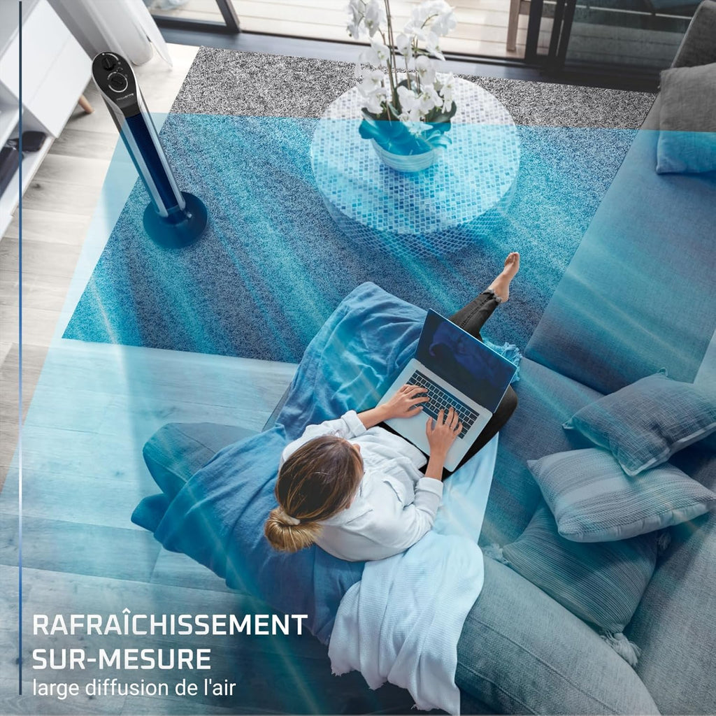 Rowenta Eole Infinite Ventilateur colonne, Rafraîchissement puissant & silencieux, Écoénergétique, Oscillation à 180°, 3 vitesses, Minuteur VU6620F2