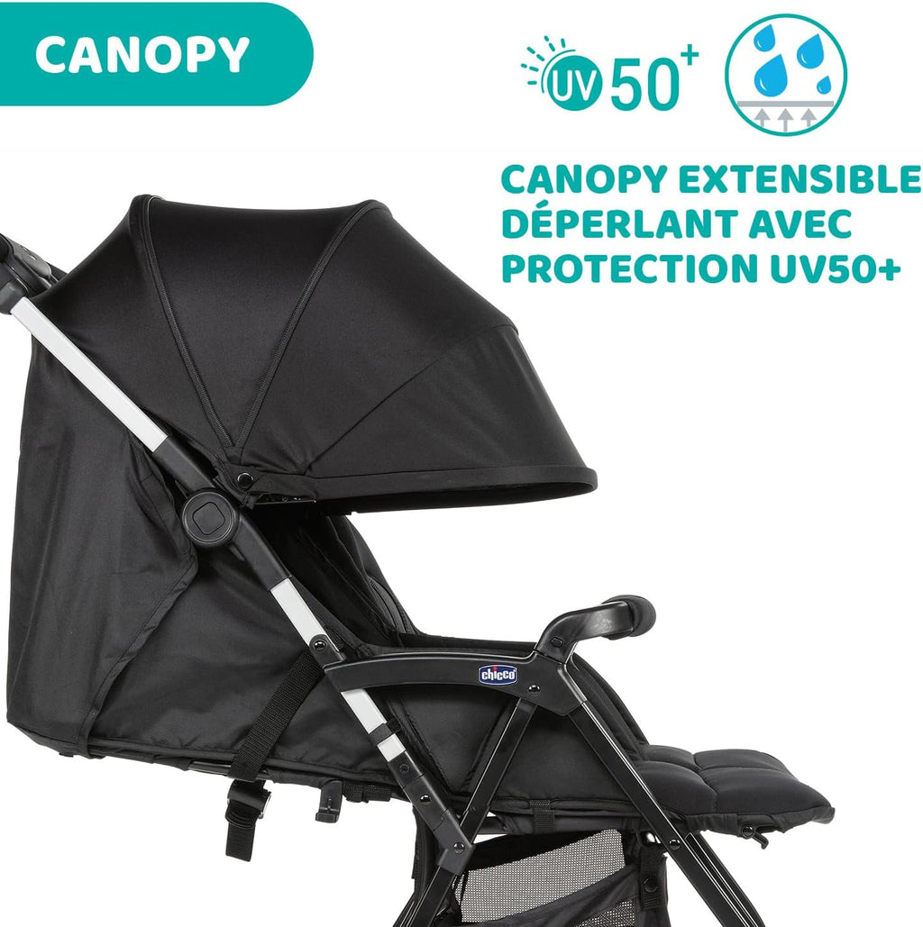 Chicco OHlalà Poussette Double Tandem, Légère Inclinable et Pliable, pour Jumeaux dès la Naissance jusqu'à 15 kg, Fermeture Compacte, Housse de Pluie Incluse, Capote Extensible – Noir