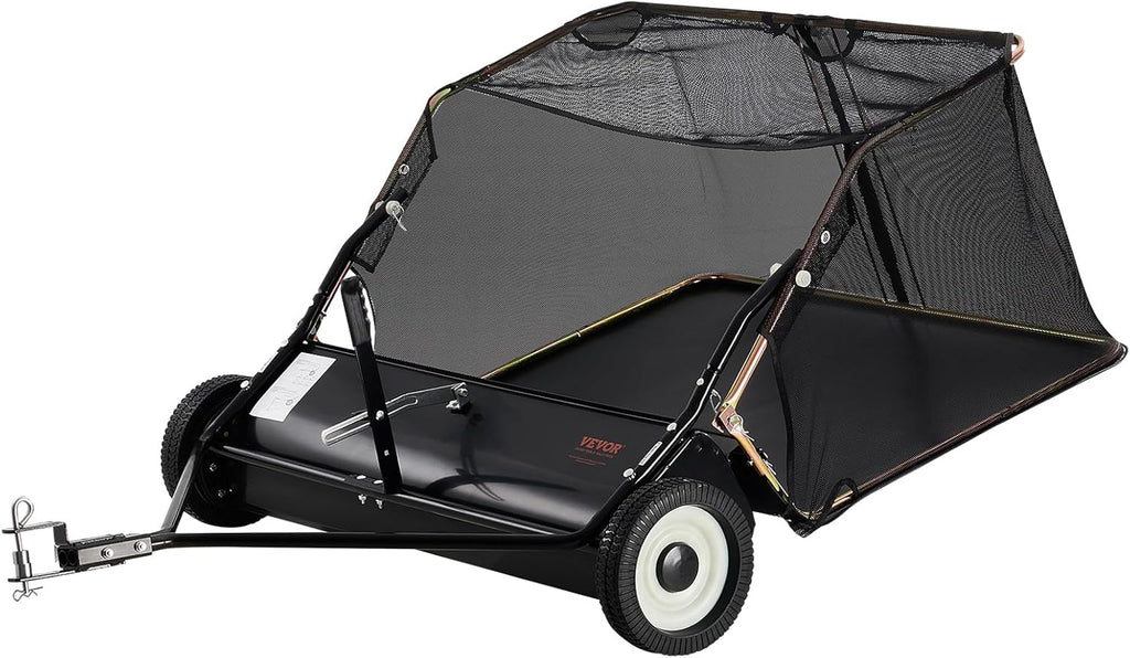 VEVOR Balayeuse à Gazon à tracter, 400 L, Grand Balai ramasseur de Feuilles et d'herbe Robuste, 106,6 cm, Conception de Corde de déversement, Hauteur de Balayage réglable pour ramasser débris, Herbe