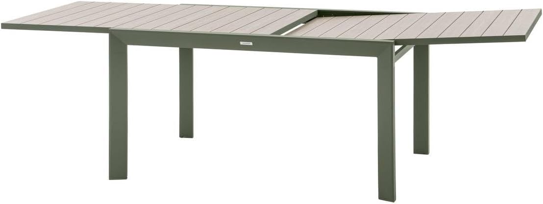 Hespéride - Table de Jardin Extensible Evasion Beige - 10 Places - Aluminium Antirouille Aluminium Effet Bois - Rallonge Coulissante