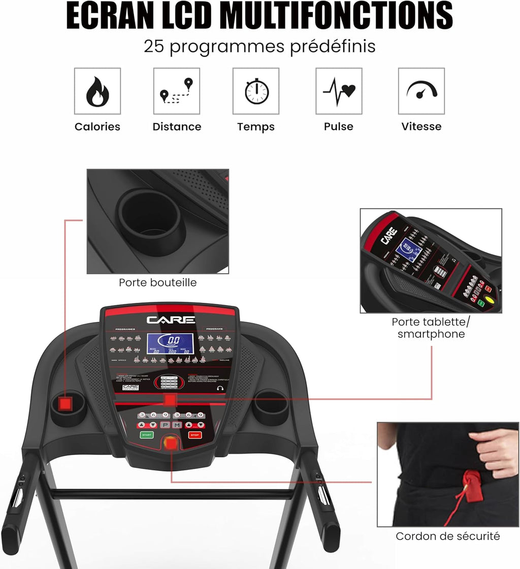 - Tapis de Course Connecté Jog Runner - Tapis de Marche Électrique Inclinable et Pliable - Jusqu'à 18km/h - 18 Niveaux d'Inclinaison - 25 Programmes