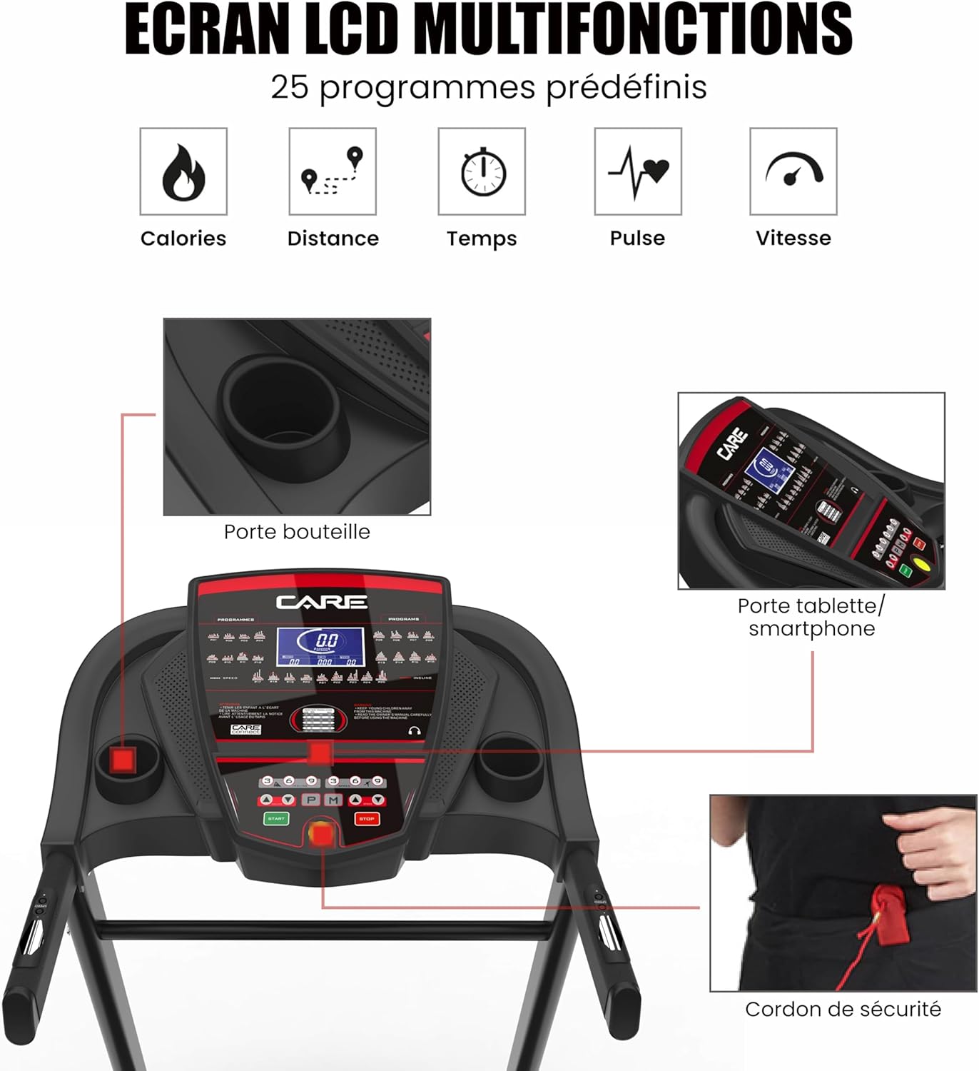 - Tapis de Course Connecté Jog Runner - Tapis de Marche Électrique Inclinable et Pliable - Jusqu'à 18km/h - 18 Niveaux d'Inclinaison - 25 Programmes