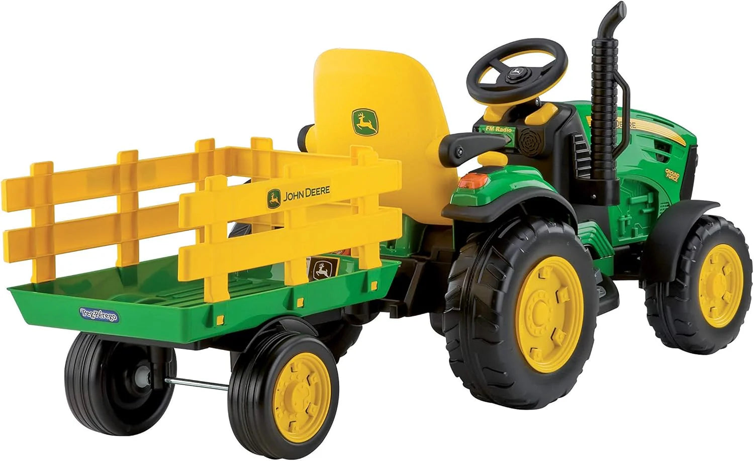 Peg Perego John Deere Ground Force 12V + remorque, vert/jaune, enfants