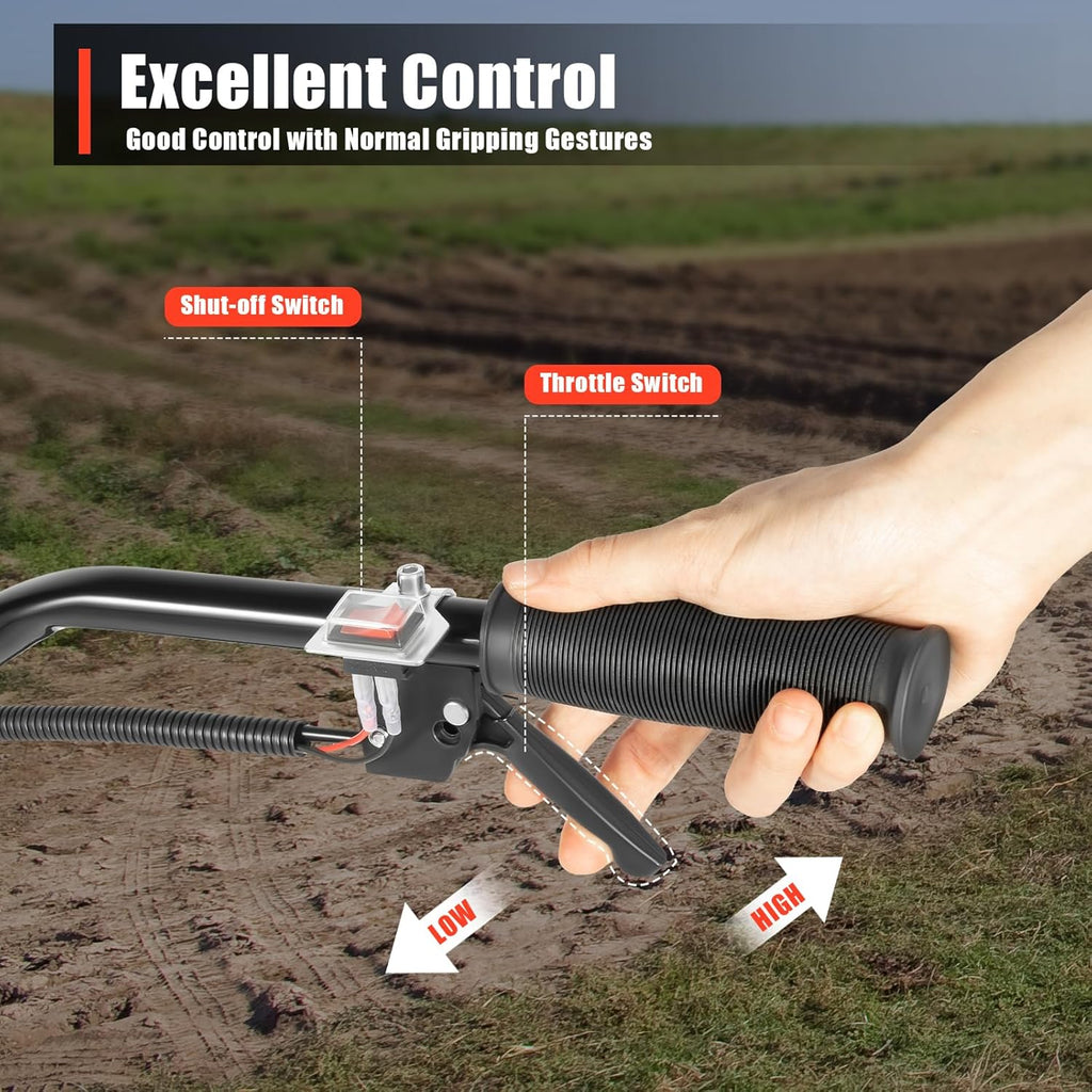 Motoculteur à Essence 52 CC 2 Temps 1,9 KW Motobineuse à Essence, motoculteur cultivateur avec Moteur monocylindre refroidi par air, motoculteurs pour Jardins, motobineuse Thermique