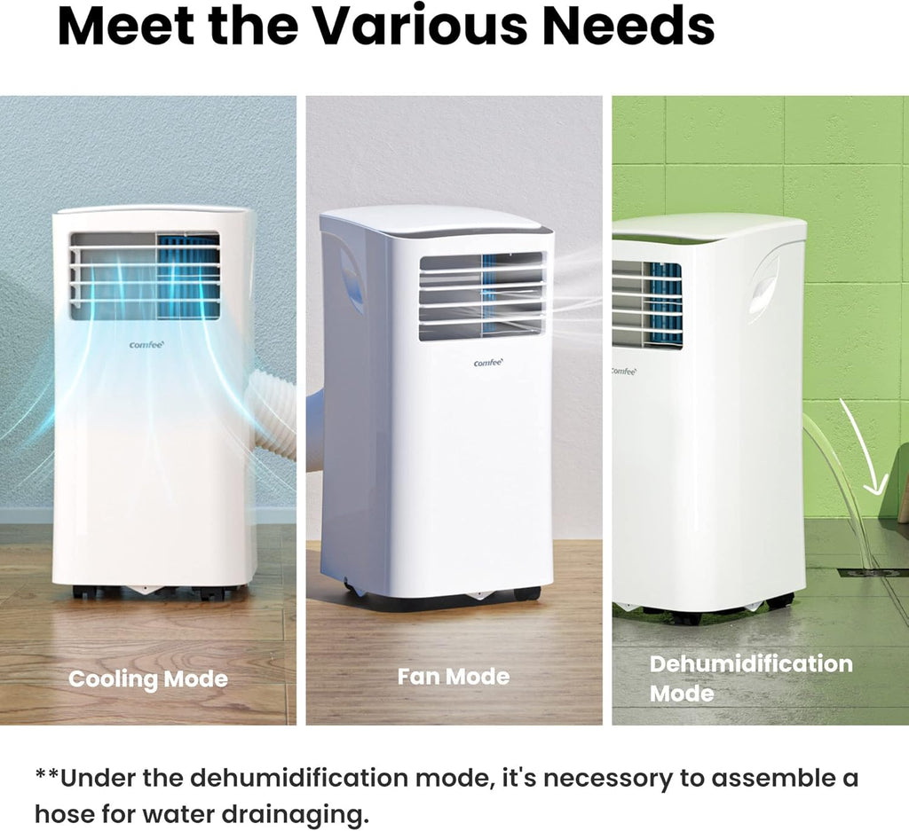 Climatiseur Mobile 9000 BTU/h 2,6kW, 3-EN-1 Refroidisseur Déshumidificateur Ventilateur, Fonction Follow me, Minuterie, Mode nuit, Pour salon et maison de 33㎡/88m³, MPPH-09CRN7, R290