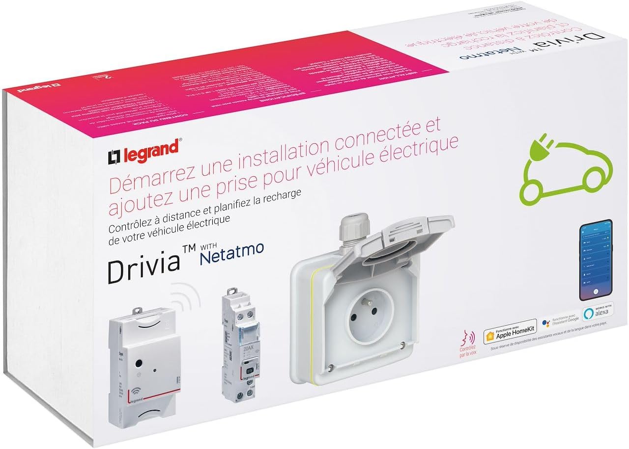 LEGRAND - Pack prise Green'up Access pour recharge véhicule électrique + module connecté, recharge accélérée x2, contrôle via smartphone ou assistant vocal, installation facile