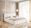 FURNISTAR MIA Lit capitonné avec coffre de lit, lit 140 x 200 cm, lit double avec espace de rangement et sommier à lattes, aspect lit à sommier tapissier, sans matelas, chambre à coucher - Blanc