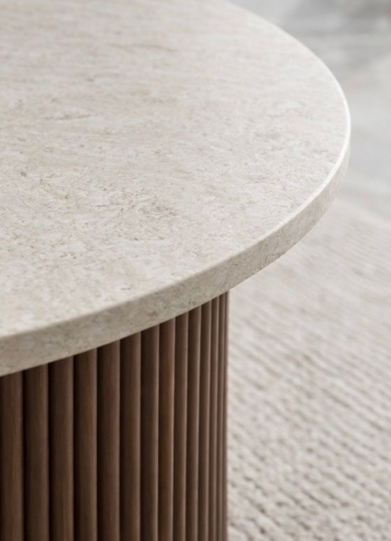 Table à manger CALYPSO – Noyer & céramique effet travertin – 180 cm