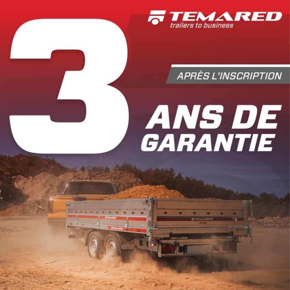 Tema Wood Remorque Double essieux basculante Caisse contreplaqué châssis Acier 263x125 cm