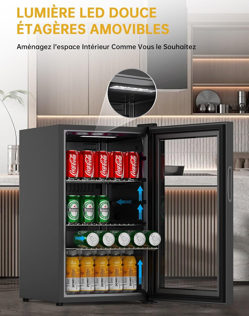 WIE Réfrigérateur à Boissons 70L Mini Réfrigérateur avec Double Porte Vitrée Petit Frigo Silencieux à Bière Intérieur Extérieu 105 Cans pour Maison/Cuisine/Bar/Bureau