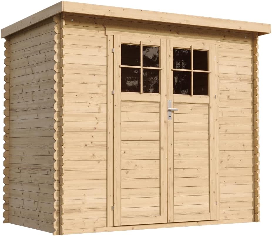 TIMBELA M310F+M310G Abri de Jardin en Bois avec Sol TRAITÉ - Porte verrouillable de Haute qualité- Stockage extérieur l239xL144xH200cm/2.63 m2 - Petit abri à Outils, Local à vélos - Toit imperméable