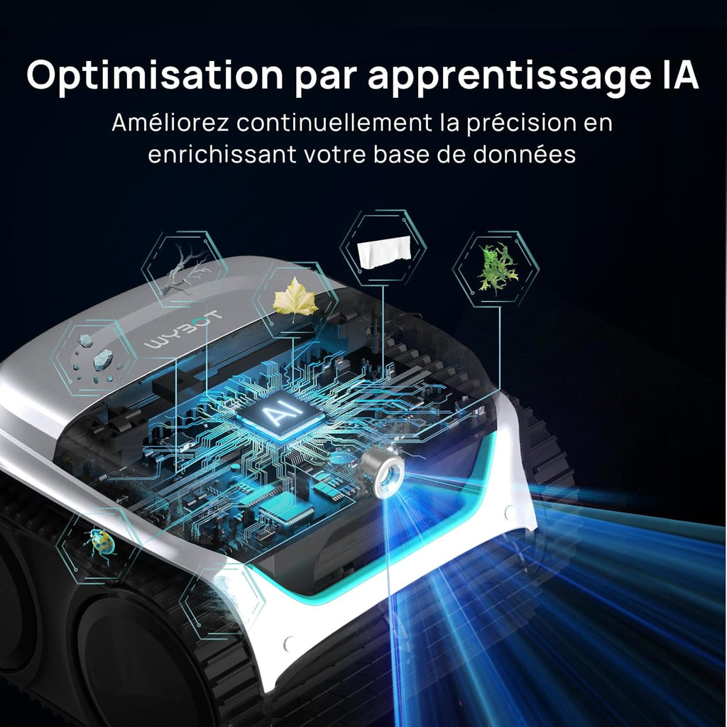 WYBOT (Nouveau Modèle) Robot Piscine sans Fil C2 Vision-A avec caméra IA, Filtration Ultra-Fine, Forte Aspiration, Nettoyage Fond/parois & Ligne d’Eau, Navigation Intelligente – Blanc