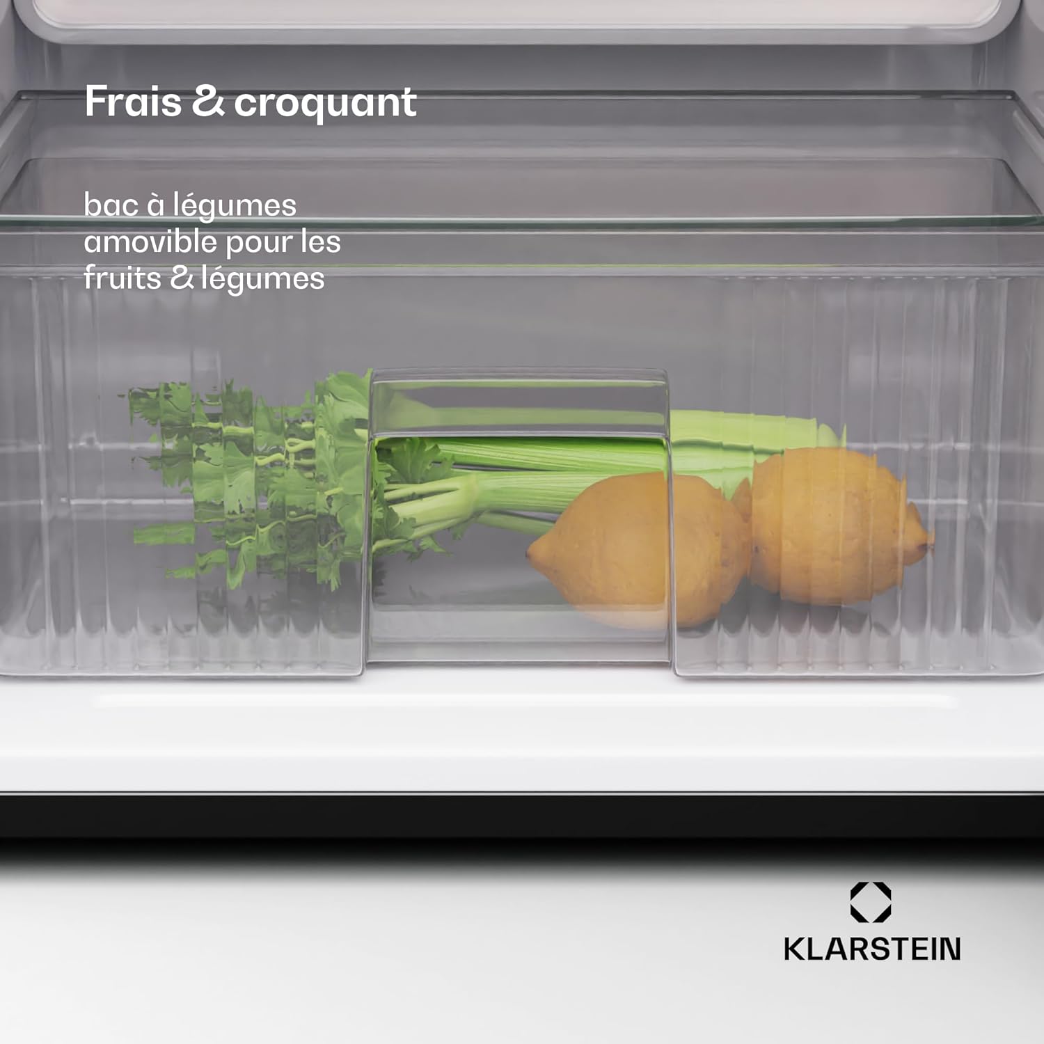 KLARSTEIN Big Daddy Cool - Frigo réfrigérateur, réfrigérateur combiné, Compartiment bouteilles, Bac légumes, Eclairage intérieur, Look moderne, Nettoyage facile, Pieds réglables, 86 L - Argent